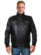 Load image into Gallery viewer, Men Black Leather Biker Distressed Jacket
