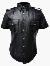 Load image into Gallery viewer, Men Black Police Uniform Crocodile Leather Shirt
