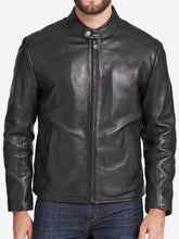 Load image into Gallery viewer, Black Mens Biker Racer Real Leather Jacket
