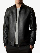 Load image into Gallery viewer, Black Mens Quilted Bomber Leather Jacket
