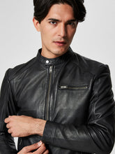 Load image into Gallery viewer, Men Black Moto Notch Collar Leather Jacket - Boneshia.com
