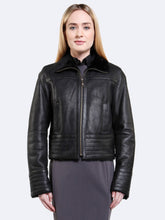 Load image into Gallery viewer, Womens Black Shearling Real Leather Fur Jacket
