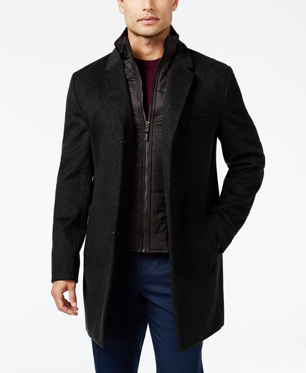 Black Slim Fit Leather Overcoat For Men