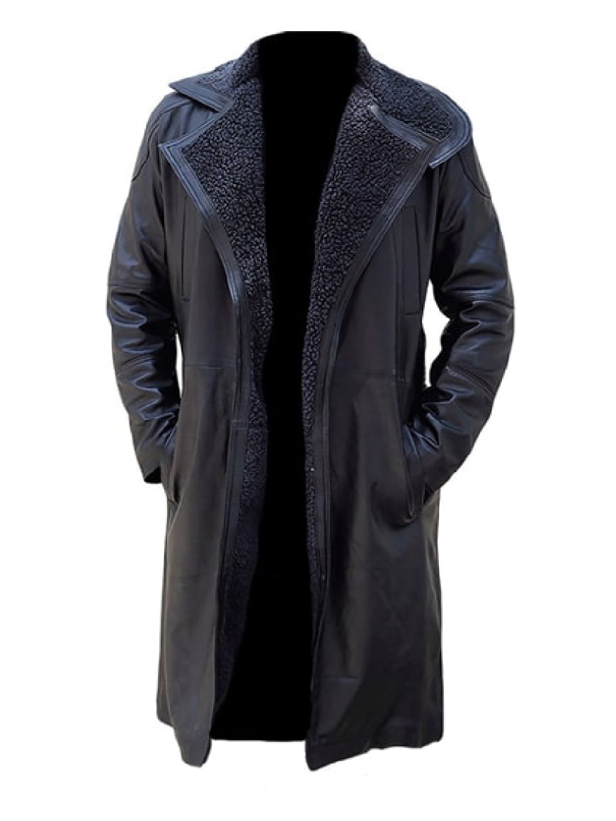 Mens Long Trench Leather Coat
