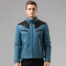Load image into Gallery viewer, Men Blue and Black Leather Jacket
