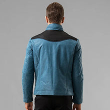 Load image into Gallery viewer, Men Blue and Black Leather Jacket
