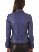 Load image into Gallery viewer, Blue Leather Biker Jacket For Women

