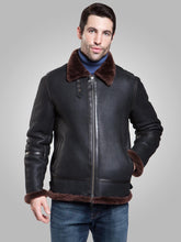 Load image into Gallery viewer, Mens Bomber Brown Fur Leather Jacket
