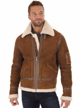 Load image into Gallery viewer, Mens Brown Shearling Leather Jacket
