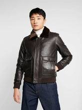 Load image into Gallery viewer, Brown Velvet Collar Leather Jacket

