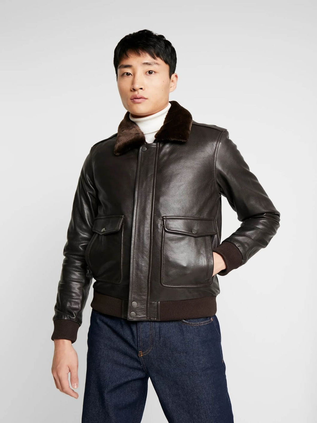 Brown Velvet Collar Leather Jacket