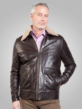 Load image into Gallery viewer, Mens Brown Biker Fur Leather Jacket
