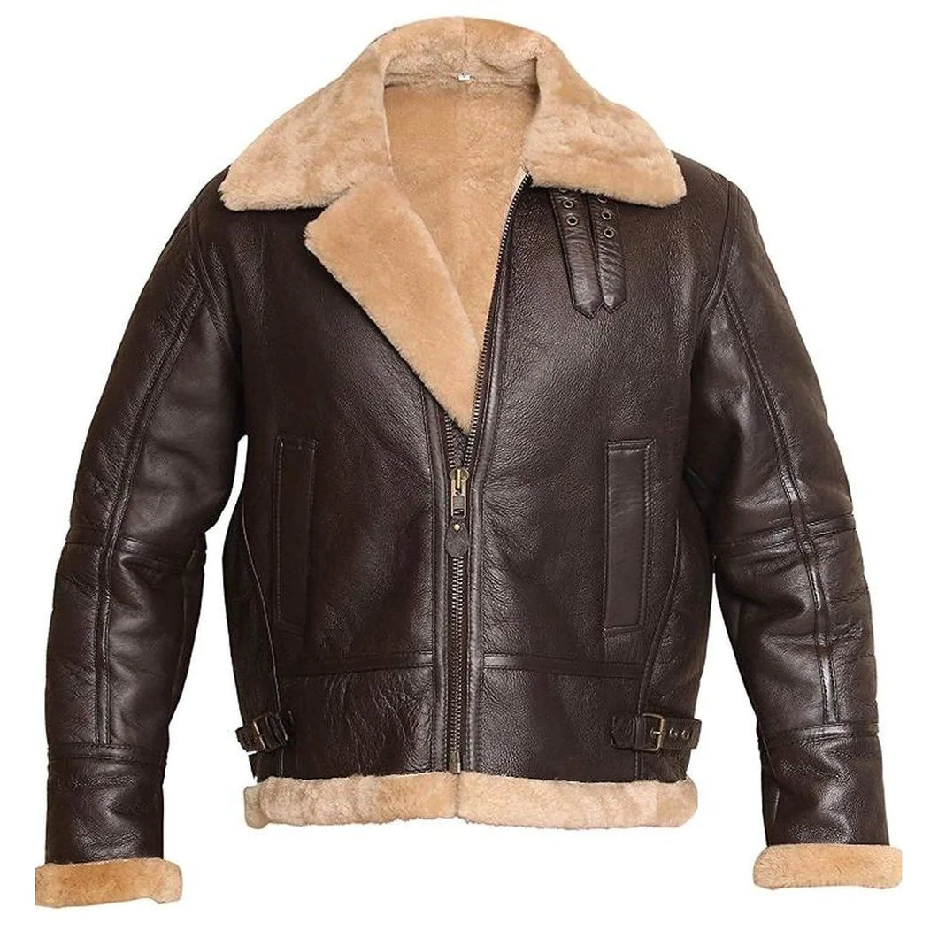 Men's Shearling Brown Bomber Aviator Leather Jacket