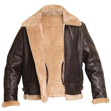 Load image into Gallery viewer, Men&#39;s Shearling Brown Bomber Aviator Leather Jacket

