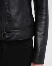 Load image into Gallery viewer, Womens Black Leather Cafe Racer Jacket

