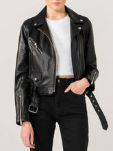 Load image into Gallery viewer, Cindy Women Biker Black Leather Jacket
