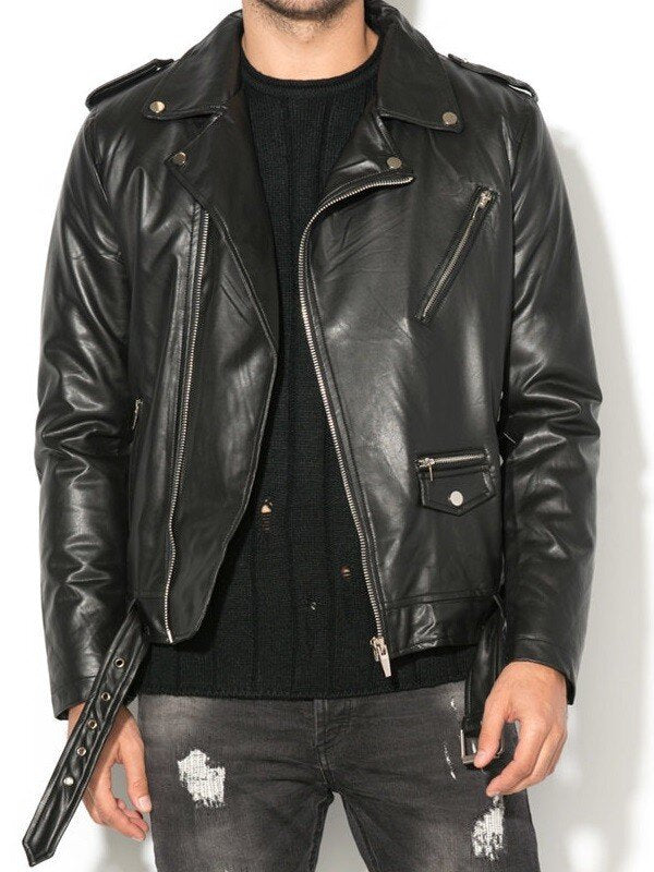 Classic Biker Leather Jacket For Mens