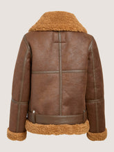 Load image into Gallery viewer, Women’s Brown Shearling Fur Collar Leather Biker Jacket
