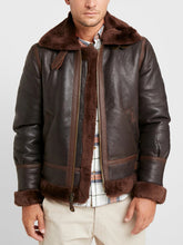 Load image into Gallery viewer, Classic Dark Brown Aviator Shearling Leather Jacket
