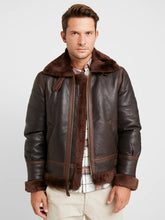 Load image into Gallery viewer, Classic Dark Brown Aviator Shearling Leather Jacket

