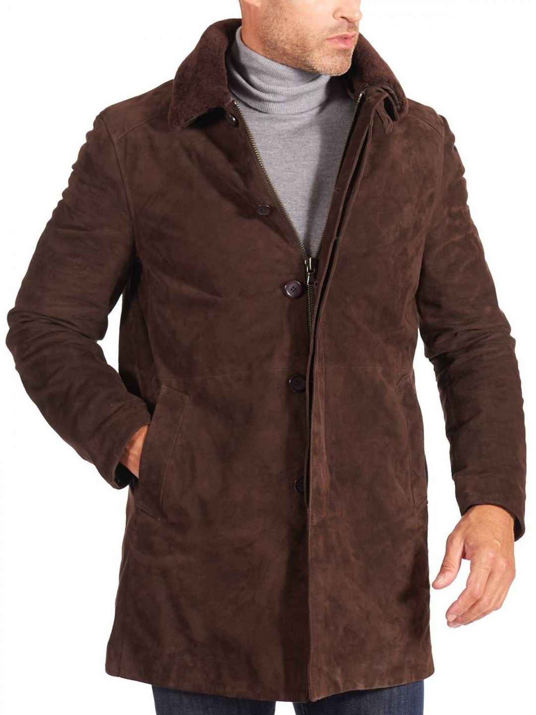 Dark Brown Lamb Quality Leather Coat For Men