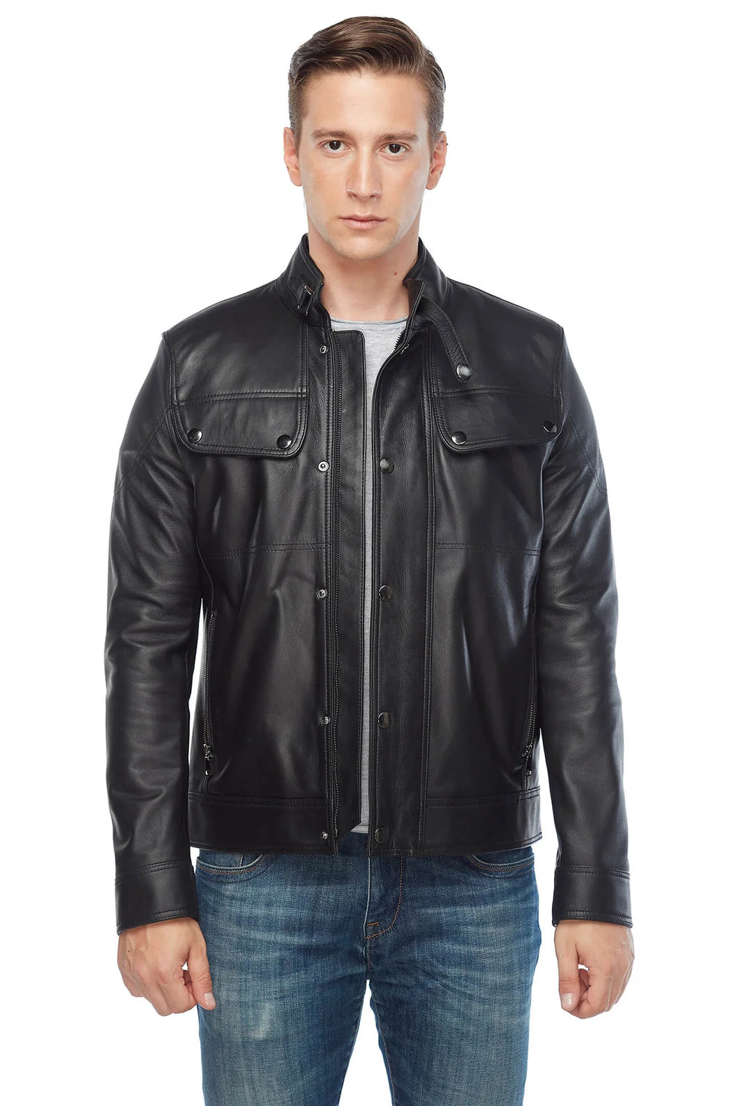 Men's Genuine Black Leather Coat - Boneshia