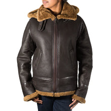 Load image into Gallery viewer, Womens Brown Shearling Leather B3 Bomber Jacket
