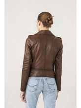 Load image into Gallery viewer, Womens Casual Stylish Brown Shiny Leather Jacket
