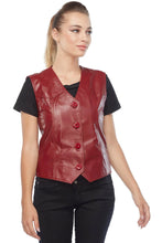 Load image into Gallery viewer, Women&#39;s Bright Red Biker Leather Vest
