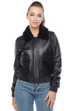 Load image into Gallery viewer, Women&#39;s Jet Black Bomber Leather Jacket
