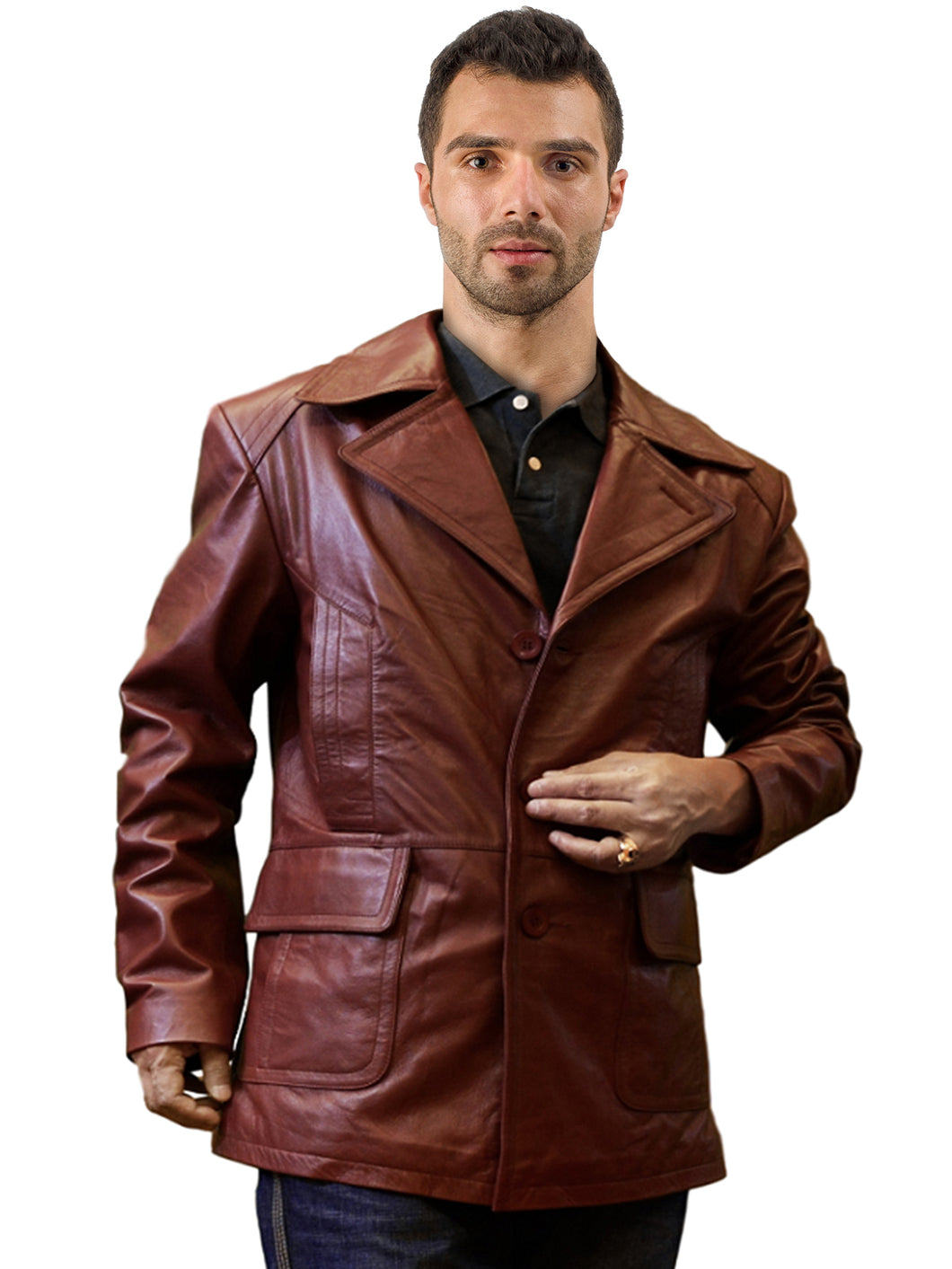 Men's Smoothy Deep Brown Leather Coat