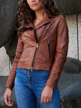 Load image into Gallery viewer, Women’s Biker Brown Leather Jacket
