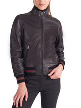 Load image into Gallery viewer, Women’s Black Bomber Biker Leather Jacket
