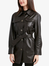 Load image into Gallery viewer, Black Shirt Style Collar Genuine Leather Coat
