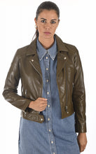 Load image into Gallery viewer, Stylish Olive Green Real Leather Jacket For Women – Boneshia

