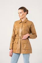 Load image into Gallery viewer, Women Belted Style Real Leather Coat In Tan Color – Boneshia
