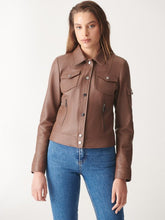 Load image into Gallery viewer, Women Tan Brown Real Leather Biker Jacket
