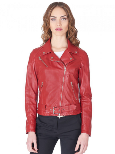 Womens Red Genuine Leather Bomber style Jacket