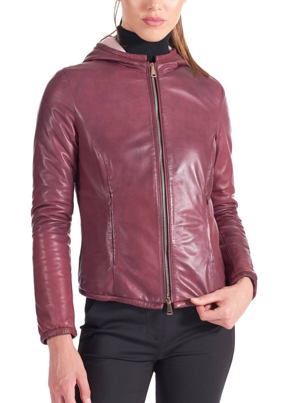 Womens Genuine Leather Bomber Jacket