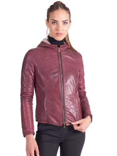 Stylish red Womens genuine leather Bomber Jacket