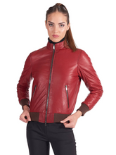 Load image into Gallery viewer, high quality Womens Stylish red genuine leather Bomber Jacket
