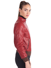 Load image into Gallery viewer, Womens Red Genuine Leather Bomber Jacket
