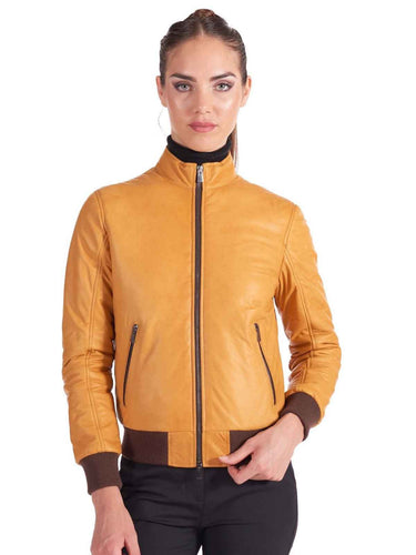 Womens Stylish genuine leather Bomber Jacket - Boneshia