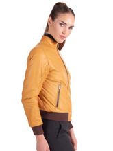 Load image into Gallery viewer, Womens Stylish Yellow Genuine Leather Bomber Jacket
