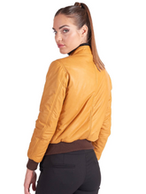Load image into Gallery viewer, Womens Stylish Yellow Genuine Leather Bomber Jacket
