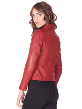 Load image into Gallery viewer, high quality Womens red leather Motorcycle jacket
