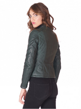 Load image into Gallery viewer, Women’s Green Leather Biker Jacket
