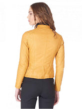 Load image into Gallery viewer, Womens Round Collar leather jacket Yellow - Boneshia
