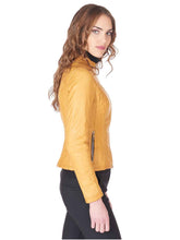 Load image into Gallery viewer, Womens Round Collar leather jacket Yellow - Boneshia
