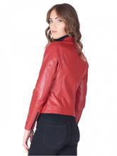 Load image into Gallery viewer, Women’s Red Motorcycle Biker Leather Jacket
